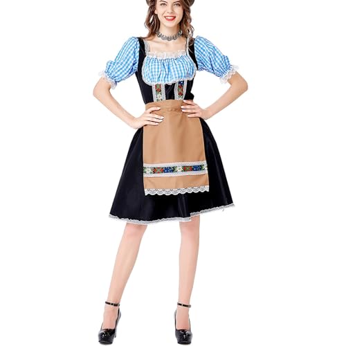 Junhasgood Frauen Cosplay Party Kleid Stil Schürze Quadratische Schulter Oktoberfest Bier Mädchen Kostüm Mit Hut Miku Cosplay Kostüm Billig (Blue, L) von Junhasgood