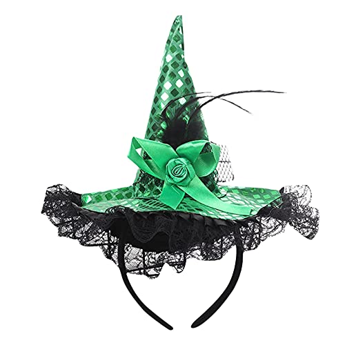 Junhasgood Haar Damen Hut Show Halloween Stirnband Stirnband Pailletten Spitze Hexentanz Stirnband (Green, One Size) von Junhasgood