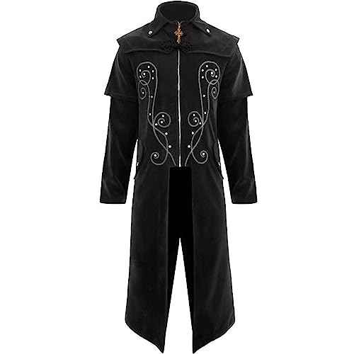 Junhasgood Männer warme Vintage Frack Jacke Halloween Mantel Outwear Knöpfe Mantel Fleecejacke Ärmellos Herren (Black, L) von Junhasgood