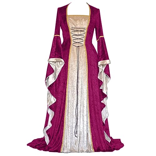 Junhasgood Mein Held Akademie Cosplay Kostüm Trompetenärmel, langes Prinzessinnenkleid, Cosplay, Boden, Vintage-Länge, mittelalterliches Damen-Gothic-Kleid, Damenkleid (Red, L) von Junhasgood