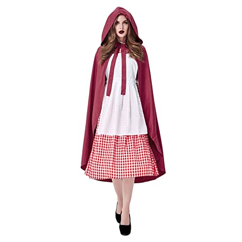 Junhasgood Nene Cosplay-Kostüm Halloween-Kapuzenumhang, Partykleid, Halloween-Kostüm für Erwachsene, rot kariert, Cosplay, Wolf, Oma, Märchenfigur, Kostüm (Red, M) von Junhasgood