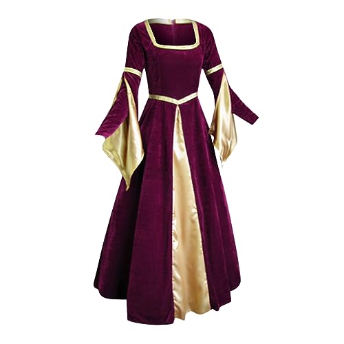 Junhasgood Toga Cosplay Kinderkostüm Trompetenärmel, langes Kleid, Cosplay, Boden, Vintage-Länge, mittelalterliches Damen-Gothic-Kleid, Damenkleid (Red, XL) von Junhasgood