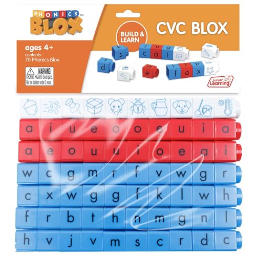 Junior Learning: Rainbow Phonics CVC Blox Set, 70 farbcodierte Blöcke, Bau- und Lernset für Kinder, Konsonanten, drehbare kurze Vokale, Bildblox von Junior Learning