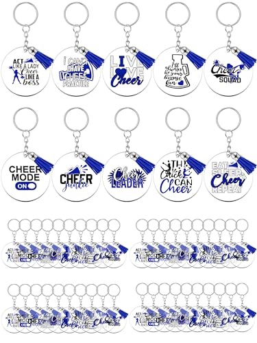Junkin Cheerleading-Schlüsselanhänger, transparent, Acryl, Quasten, Schlüsselanhänger für Cheerleader, Studenten, Geschenke, Frauen und Mädchen, 50 Stück, Blau, 1.57 inches von Junkin