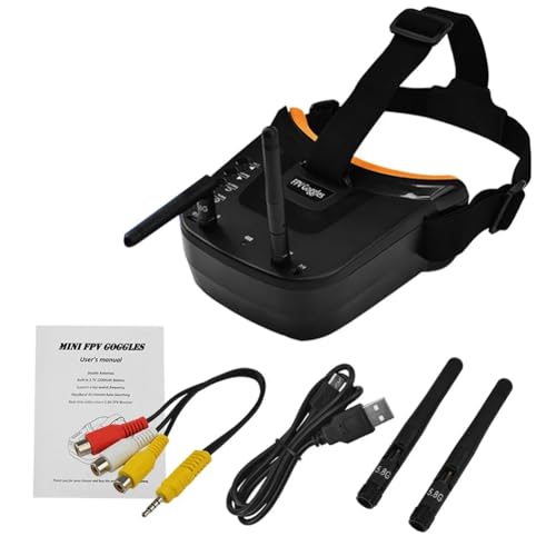 Junterone Mini-FPV-Brille, 5,8 G, 40 Kanäle, Doppelantennen, Automatisch Suchende FPV-Brille, 3,0, 480 X 320 LCD-Bildschirm für RC-Renndrohne von Junterone