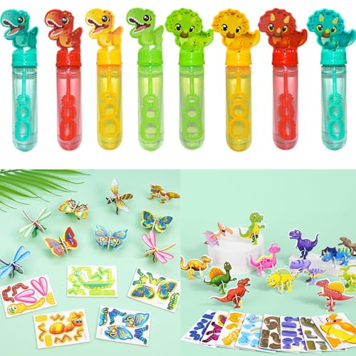 Junyaoii 58Pcs Kinder Geburtstag Kinder Tag Geschenk, Nettes Dinosaurier Thema Blasenwasserstäbchen, 3D Cartoon Puzzle, Karneval Preise für Jungen Mädchen, Klassenzimmer Preise Geschenke von Junyaoii