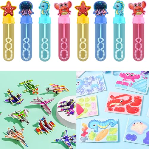 8Pcs Nettes Meerestiere Thema Blasenwasserstäbchen,50Pcs pädagogische 3D Cartoon Puzzle, Kinder Geburtstag Kinder Tag Geschenk, Karneval Preise für Jungen Mädchen, Klassenzimmer Preise Geschenke von Junyaoii