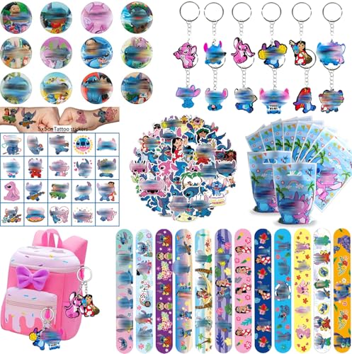 Junyaoii Stich Kinder Geburtstag Party Tasche Set, 116 Stücke Kinder Geburtstag Geschenk Gefälligkeiten mit Geschenk Taschen Snap Armbänder Schlüsselring Aufkleber, Party kleine Geschenke geben Aways von Junyaoii