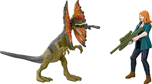 Jurassic World Dominion Claire und Dilophosaurus Mensch und Dino Pack mit 2 Actionfiguren und Zubehör, Spielzeug-Geschenkset und Sammlerstück von Mattel