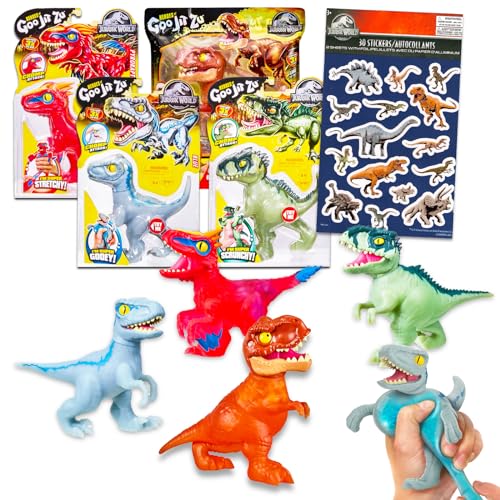 JIT – Zu Stretch Actionfiguren-Set – 4 dehnbare Jurassic-Dinosaurier-Figuren & mehr von Jurassic World