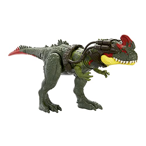 JURASSIC WORLD Gigantic Trackers Sinotyrannus - authentischer Action-Dino mit Angriffsbewegung und high-tech Ausrüstung, erweiterbar mit Augmented Reality, HLP25 von Mattel