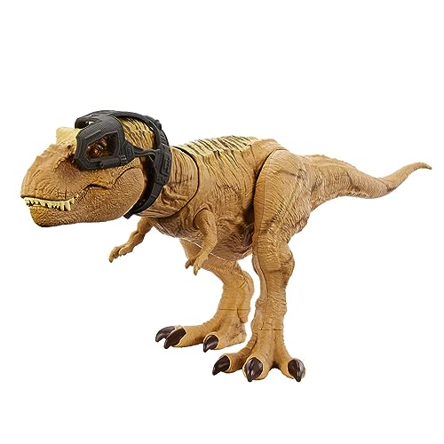 Mattel JURASSIC WORLD Jagen Und Zermalmen Tyrannosaurus-Rex - Dinosaurier Spielzeugfigur mit Geräuschen, Tracking-Ausrüstung für digitale Spiele, einzigartiger Wüstenlook, für Fans ab 4 Jahren, HNT62 von Mattel