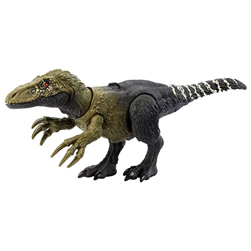 JURASSIC WORLD Wild Roar - Orkoraptor Dinosaurier-Spielzeugfigur mit Brüllgeräusch, Angriffsbewegung und verborgenem Track-Code für AR Erlebnis, 13 cm, für Kinder ab 4 Jahren, HLP21 von Mattel