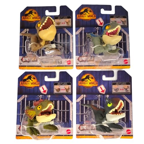 Jurassic World 2023 Wild Pop Ups Uncaged Set of 4 Figures (Tyrannosaurus Rex, Carnotaurus, Dilophosaurus, Velociraptor Blue) from HFR10-956A Release von Jurassic World