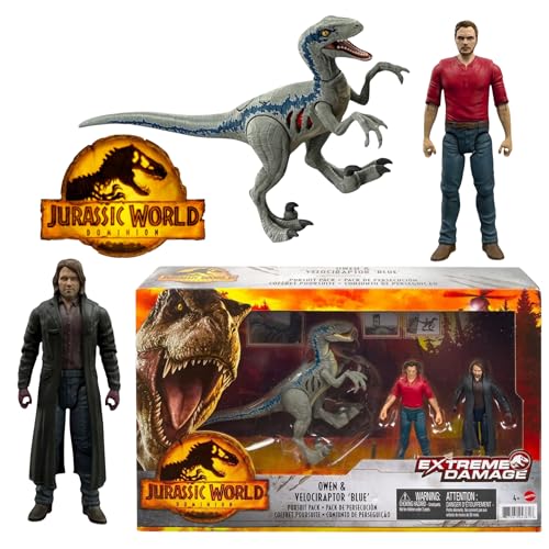 Jurassic World Dominion - Owen & Velociraptor Blue Extreme Danger Pursuit Pack of 3 Articulated Figures von Jurassic World