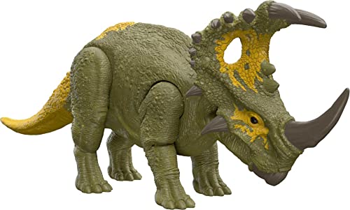 Jurassic World HDX43 - Roar Strikers Sinoceratops Dinosaurier-Actionfigur, brüllender Sound und Kopfstoß-Attacke, physisches und digitales Spiel, Dinosaurier Spielzeug ab 4 Jahren von Mattel