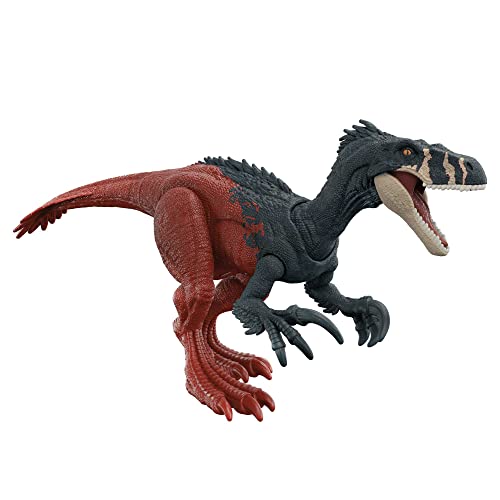 Mattel Jurassic World: Ein neues Zeitalter Roar Strikers Megaraptor Dinosaurier-Actionfigur, brüllender Sound, Sprungangriff, physisches und digitales Spiel, ab 4 Jahren HGP79 von Mattel
