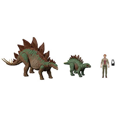 HHK91 - Jurassic World: Ein neues Zeitalter Legacy Collection Dr Sarah Harding mit großem und kleinem Stegosaurus-Dinosaurier, authentische und bewegliche Figuren, 9,5 cm, ab 4 Jahren von Mattel