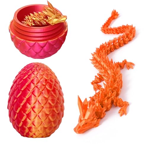 JurciCat 3D Gedrucktes Drachenei mit Drache Beweglicher Dragon Drachen Figuren für Weihnachten Ostern Ostern Geburtstag Karneval Erwachsene Kinder Geschenke Spielzeug(Rot) von JurciCat