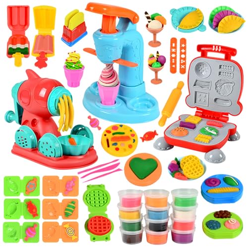 JurciCat Knete Zubehör Set für Kinder 51 Stück DIY Knete Knetwerkzeug Burgermaschine Nudelmaschine Eismaschine Clay Accessories Kneading Spielzeug Geschenk für 3+ Jahre Mädchen & Junge von JurciCat