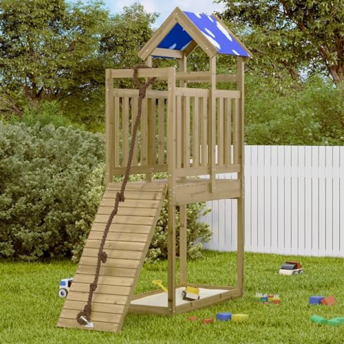 Juroupi Spielturm, 110,5 x 52,5 x 215 cm, imprägniertes Kiefernholz, Outdoor-Kinder-Spielhaus, Spielturm, Spielplatzausrüstung, 845919 von Juroupi