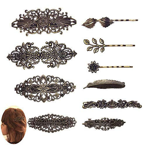 Jurxy 10 Stück Retro Metall Französische Haarnadel Damen Haarspangen Hair Clip Vintage Haarklammer Bronze Blatt Bobby Pin Blume Klemmen Haarschmuck Haar Sticks für Damen Frauen Mädchen von Jurxy