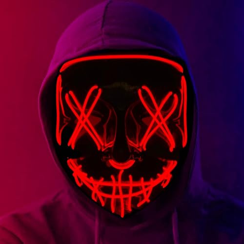 Jusduit Halloween Maske, LED Maske Halloween Purge Maske LED im Dunkeln Leuchtend,LED Purge Maske mit 3 Leuchtmodi Grusel Neon Maske für Halloween Karneval Partys Cosplay Kostüm Zubehör (Red) von Jusduit