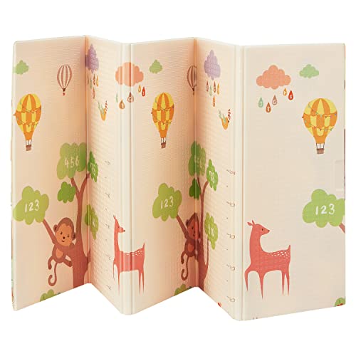 Juskys Kinder Spielmatte Jakob 180x200 cm Tiere - XXL Matte für Babys - Schaumstoff Spielteppich faltbar, Soft & wendbar - Boden - Krabbelmatte Beige von Juskys