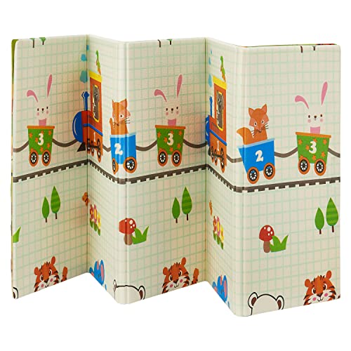 Juskys Kinder Spielmatte Toni 180x200 cm Tiere - XXL Matte für Babys - Schaumstoff Spielteppich faltbar, Soft & wendbar - Boden - Krabbelmatte Grün von Juskys