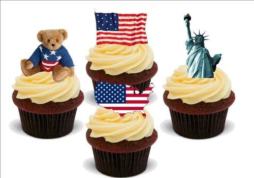 Amerika amerikanische Spaß Mix - 12 essbare hochwertige stehende Waffeln Karte Kuchen Toppers Dekorationen, America american fun mix - 12 Edible Stand Up Premium Wafer Card Cake Toppers Decorations Amerika amerikanische Spaß Mix - 12 essbare hochwertige stehende Waffeln Karte Kuchen Toppers Dekorationen, America american fun mix - 12 Edible Stand Up Premium Wafer Card Cake Toppers Decorations von Just Party Supplies