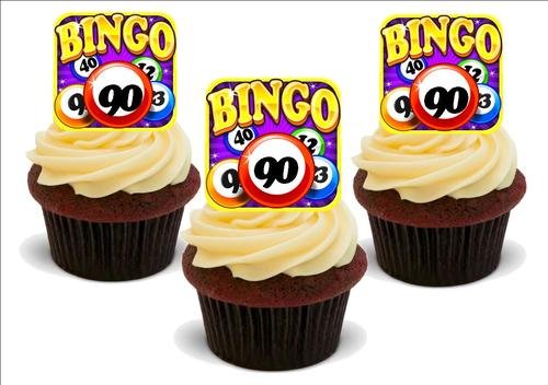 Bingo Karte 90. Geburtstag -12 essbare hochwertige stehende Waffeln Karte Kuchen Toppers Dekorationen, Bingo card 90th Birthday- 12 Edible Stand Up Premium Wafer Card Cake Toppers Decorations von Just Party Supplies