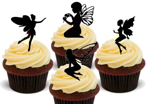 Fee Silhouette Mix - 12 essbare hochwertige stehende Waffeln Karte Kuchen Toppers Dekorationen, Fairy Silhouette Mix - 12 Edible Stand Up Premium Wafer Card Cake Toppers Decorations von Just Party Supplies