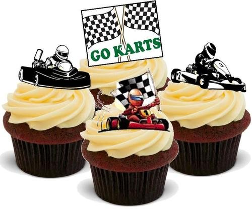 Karting Mix - 12 essbare hochwertige stehende Waffeln Karte Kuchen Toppers Dekorationen, Karting Mix - 12 Edible Stand Up Premium Wafer Card Cake Toppers Decorations von Just Party Supplies