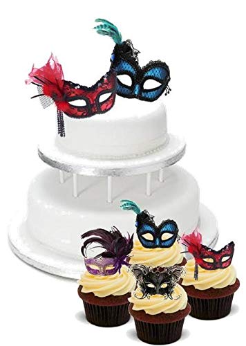 MASQUERADE BALL MASKEN MIX PARTY PACK -12 essbare hochwertige stehende Waffeln Kuchen Toppers, MASQUERADE BALL MASKS MIX PARTY PACK - 12 Edible Stand Up Premium Wafer Cake Toppers von Just Party Supplies