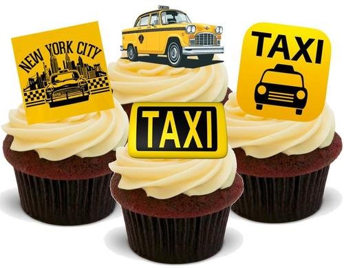 New York Taxi Cab Mix -12 essbare hochwertige stehende Waffeln Karte Kuchen Toppers Dekorationen, New York Taxi Cab Mix - 12 Edible Stand Up Premium Wafer Card Cake Toppers Decorations von Just Party Supplies