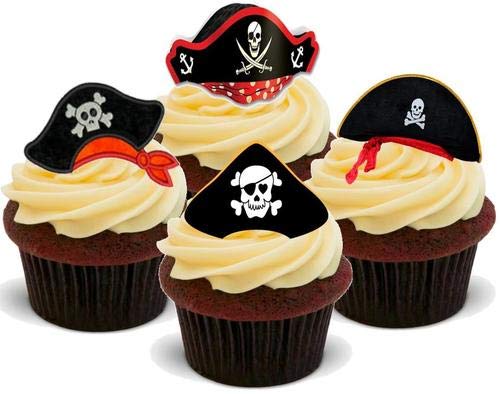 Piratenhut Mix - 12 essbare hochwertige stehende Waffeln Karte Kuchen Toppers Dekorationen, Pirate Hat Mix - 12 Edible Stand Up Premium Wafer Card Cake Toppers Decorations von Just Party Supplies