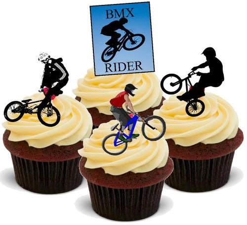 Radfahren BMX Mix - 12 essbare hochwertige stehende Waffeln Karte Kuchen Toppers Dekorationen, Cycling BMX Mix - 12 Edible Stand Up Premium Wafer Card Cake Toppers Decorations von Just Party Supplies