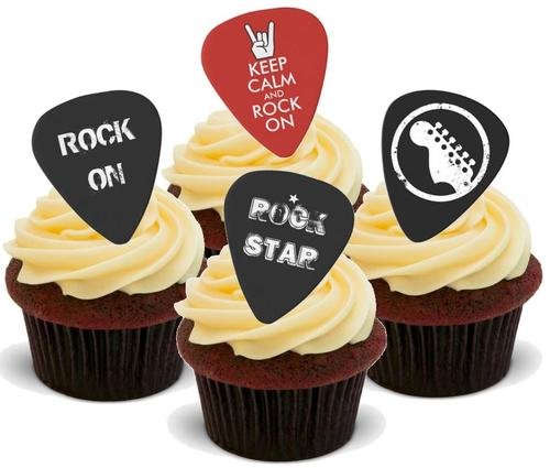 Rock auf Gitarre Plectrum Mix - 12 essbare hochwertige stehende Waffeln Karte Kuchen Toppers Dekorationen, Rock On Guitar Plectrum Mix - 12 Edible Stand Up Premium Wafer Card Cake Toppers Decorations von Just Party Supplies