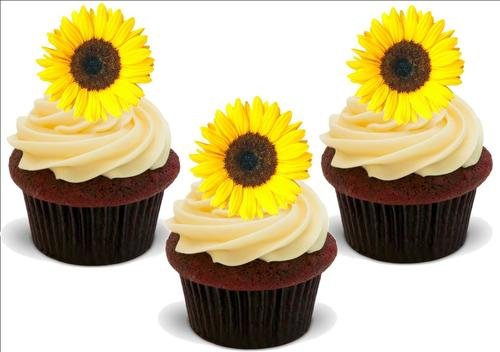 SONNENBLUME -. 12 essbare hochwertige stehende Waffeln Kuchen Toppers, SUNFLOWER - 12 Standup Premium Wafer Cake Toppers von Just Party Supplies