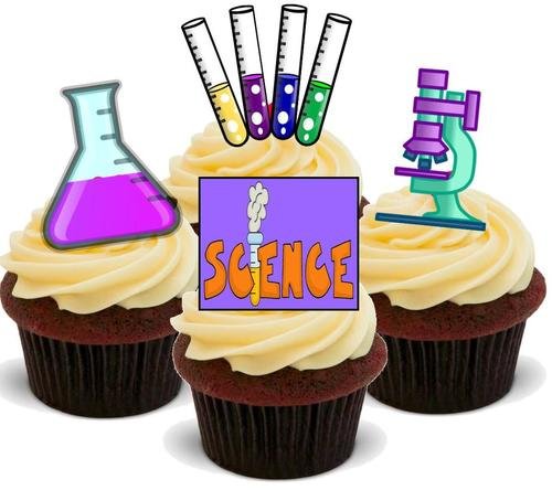 Science Mix Ein neues - 12 essbare hochwertige stehende Waffeln Karte Kuchen Toppers Dekorationen, Science Mix A New - 12 Edible Stand Up Premium Wafer Card Cake Toppers Decorations von Just Party Supplies