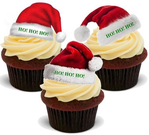 Weihnachtsmütze Mix HoHoHo - 12 essbare hochwertige stehende Waffeln Karte Kuchen Toppers Dekorationen, Santa Hat Mix HoHoHo - 12 Edible Stand Up Premium Wafer Card Cake Toppers Decorations von Just Party Supplies