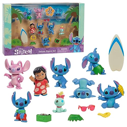 Just Play Disneys Lilo & Stitch Deluxe Figurenset, 13-teiliges Set, 5 cm große Sammelfiguren zum Spielen, Kinderspielzeug ab 3 Jahren, Blau von Disney