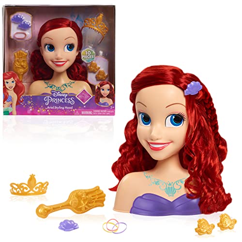 Just Play Disney Princess Frisierkopf Arielle, rotes Haar, 10-teiliges Spielset, Die Meerjungfrau, Kinderspielzeug ab 3 Jahren von Just Play