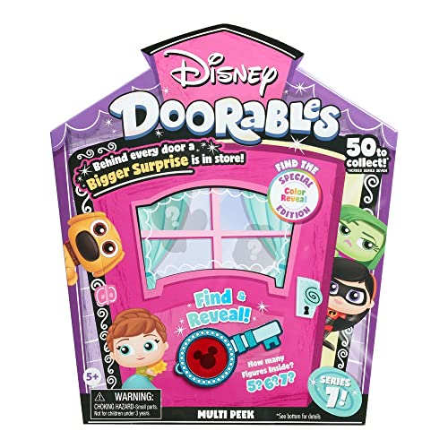 Just Play Disney Doorables Peek Serie 7 mit Special Edition Color Reveal Charakteren, enthält 5, 6 oder 7 Minifiguren zum Sammeln, Stile können variieren, Kinderspielzeug ab 5 Jahren, mehrfarbig von Just Play