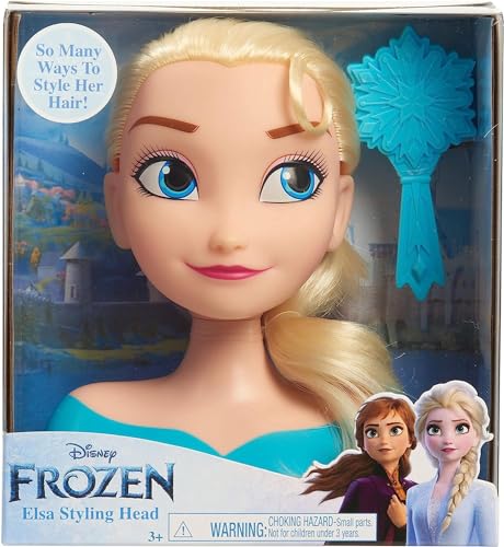 Just Play 87490-JP Disney Frozen Frisierkopf ELSA Mini 14cm mit Haarbürste für Styling-Spaß, ab 3 Jahren, Black von Just Play