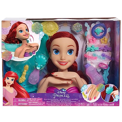 Just Play Disney Princess Shimmer Spa Ariel-Frisierkopf, 20 cm groß, 20-teilig, rotes Haar, Kinderspielzeug ab 3 Jahren von Just Play