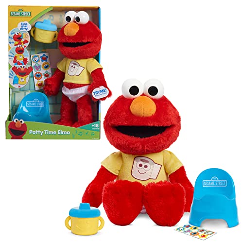 Just Play Sesame Street Potty Time Elmo 12-Inch Sustainable Plush Stuffed Animal, Sounds and Phrases, Potty Training Tool, Kids Toys for Ages 18 Month by von Just Play