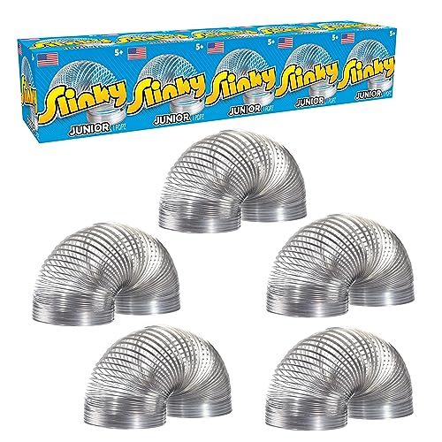 Just Play Slinky Brand 03160 5er Pack Metal Slinky Jr. The Original Walking Spring, 5 Stück kleine Metall Slinkys, ideal für Partygeschenke und Geschenktüten-Spielzeug, merhfarbig von Just Play