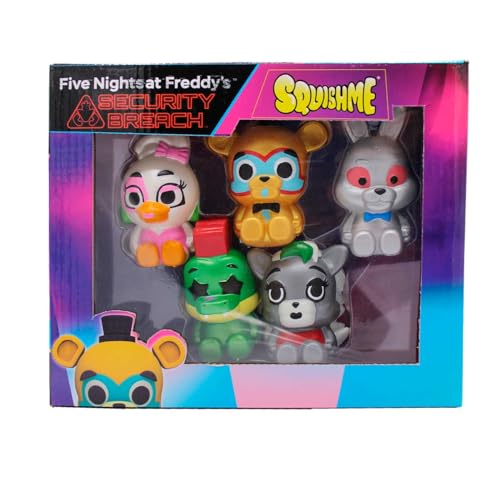 Five Nights at Freddy's Security Breach SquishMe Serie 1 Sammlerbox, 5er-Pack: Stressabbau-Spielzeug, Partygeschenk und Fidget-Spielzeug für Kinder – ganze Serie 1 Set mit FNAF-Figuren Squishies von Just Toys LLC