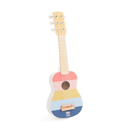 Just Bee Kids Holzgitarre mit 6 Regenbogen-Saiten | Jungen & Mädchen ab 3 Jahren | Plastikfreies Musikspielzeug | weiche Pastellfarben | Kleinkinder Kinder Geschenke von Just bee kids